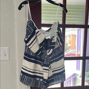 Lulu's Blue and White Ruffled Tie Front Jumpsuit